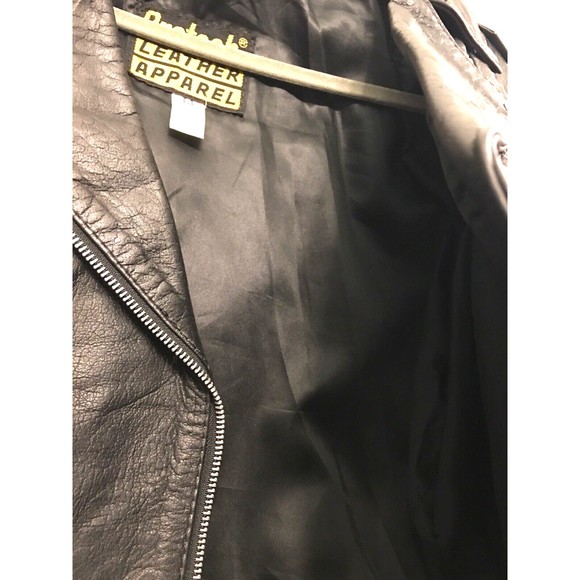 Women’s Protech Black Moto Motorcycle BOMBER Leather Jacket Medium VGUC Unique - Picture 4 of 13